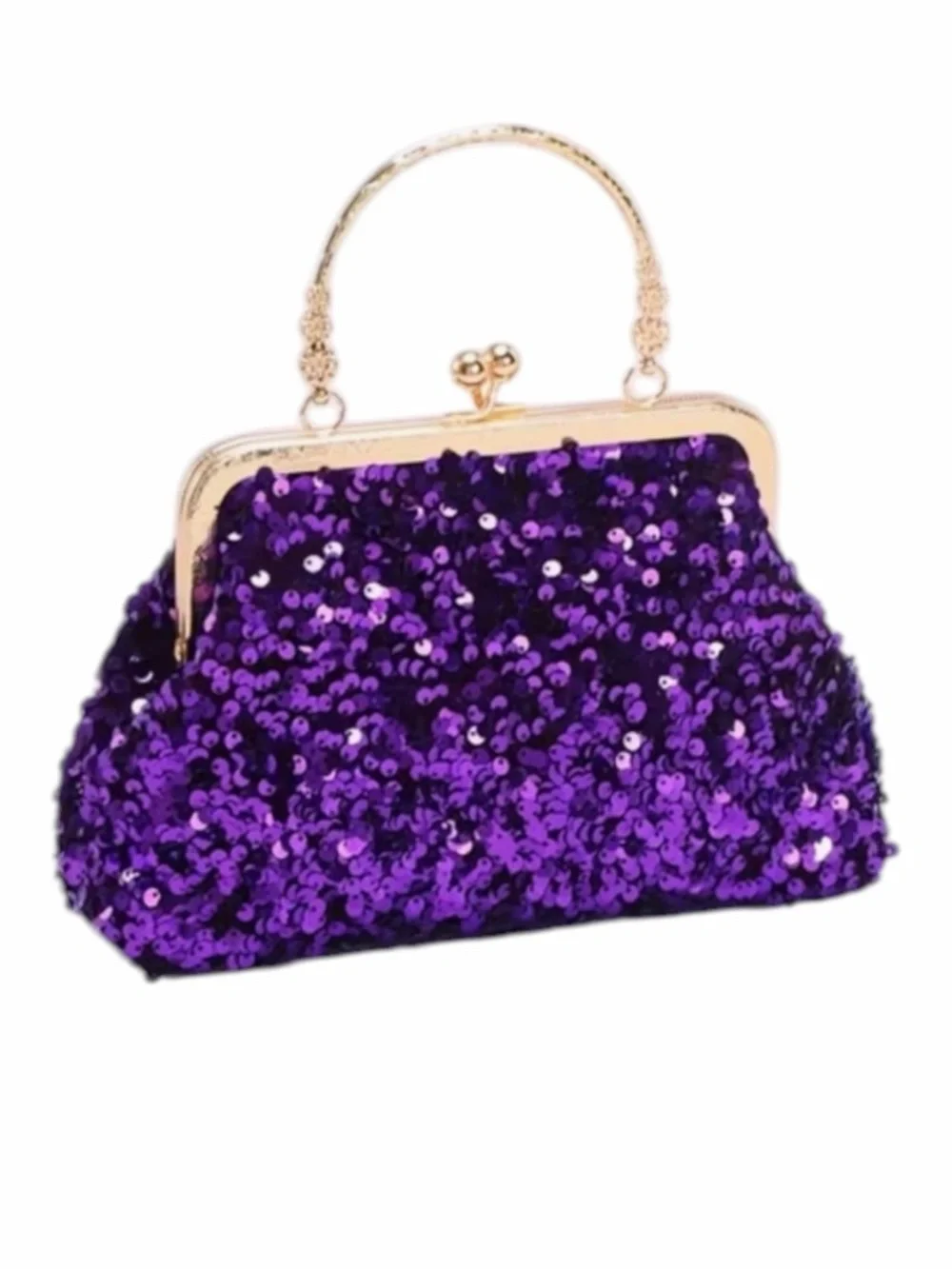 Purple Sequin Kiss-Lock Evening Bag with Gold Handle New Without Tags